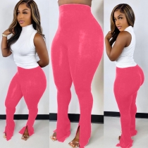 Pure color sexy high waist micro flared leggings casual trousers DN8640