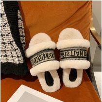 2021 autumn and winter fashion new Korean version of lambswool wool slippers female letters outer wear flat-bottomed word set foot drag women S655249584338