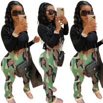 Sexy camouflage print buttocks pleated elastic cotton pants LM8294