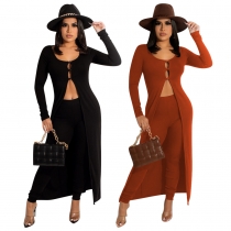 Women's autumn and winter fashion solid color cardigan big cloak personality two-piece suit A867