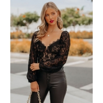 Autumn new style V-neck sexy lace bottoming top S21Y5045