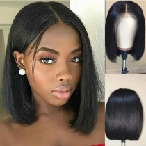 Wig female black short straight hair center point bobo wave head high temperature silk chemical fiber hair button net headgear F576308364345