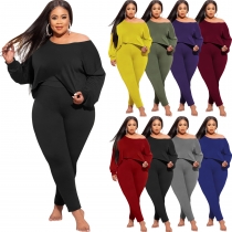Oblique Collar Long Sleeve Irregular Top Tights Fashion Casual Suit Plus Size Women TP229