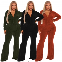 Plus size women's suit autumn and winter new frosted velvet solid color sexy two-piece women's clothing N7386
