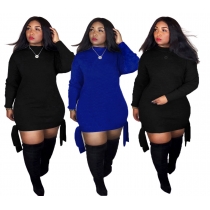 Pure color tie long sleeve dress plus size women's sexy European and American women's clothing LM8298