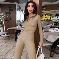 The new slim slim long-sleeved solid color jumpsuit temperament commuter casual fashion jumpsuit CC21246