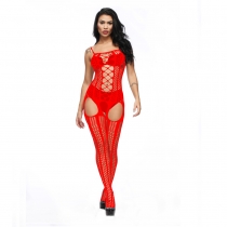 New women's jacquard sexy one-piece mesh suspenders pantyhose hollow shoulder straps W573924344026