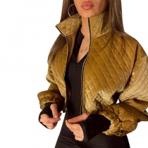 Autumn and winter diamond plaid stand collar zipper short jacket temperament quilted jacket women YJ21135