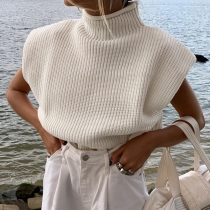 New solid color wool knit sweater sexy temperament high-neck short-sleeved sweater top women 27458P