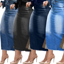 Fashion trend bag hip stretch denim long skirt HSF2614