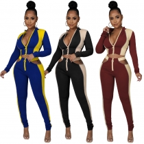 New women's clothing stitching two-color two-way zipper night luminous line two-piece suit z9148