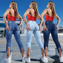 Women's Fashion Slim Fit Split Women's Jeans PD10196