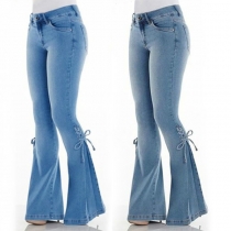Women's jeans mid-waist lace-up denim trousers stretch jeans PT7712