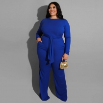 Pure color knitted fashion casual two-piece suit plus size women's suit OSS21261