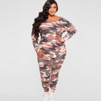 Camouflage loose fashion casual two-piece plus size women's suit OSS21406