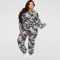New style camouflage loose fashion casual two-piece suit plus size women's suit OSS21407