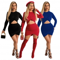 Pure color knotted fashion women's dress F223