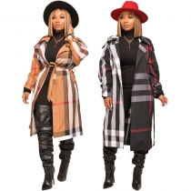 Fashion women's plaid windbreaker jacket in two colors JC7082