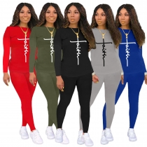 Fashion Ladies Alphabet Print Sweater Pull Rack Casual Sports Suit (with Pockets) TK6216