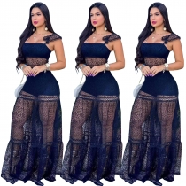 Nightclub suit sexy mesh stitching sling zipper dress YF8065