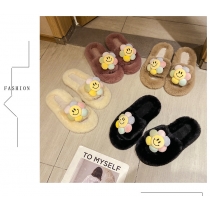 Cotton slippers women wear cute cartoon Baotou spring and autumn flat bottom one word casual thick bottom fur slippers S650955014721