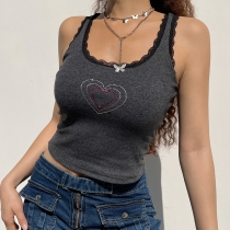 Fashion love hot drill vest personality hot girl sports short navel pullover top women HT22947
