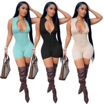 Women's Sexy Pit Strip Solid Color Zipper Sleeveless Tight Shorts Jumpsuit Women S390280