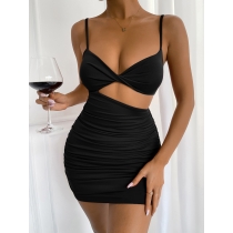 Women's Irregular Sling Dress Sexy Hollow Slim Fit Pleated Hip Dress ZY22057