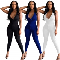Women's Backless Deep V Halter Sexy Jumpsuit Y81350
