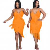 solid color sexy fringed dress AC9133