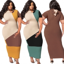 Splicing Hooded Long Dress Fashion Slim Fit Plus Size Women's Dress OSS22208