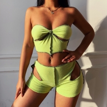 Sexy waistless ripped hollow suit tube top shorts two-piece women's CC21275