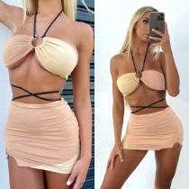 Two-piece sexy color matching skirt with strap wrap chest skirt 8440DB