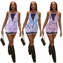Printed backless jumpsuit sexy temperament women's clothing FE226