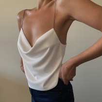 Solid Color Chain Sexy Backless V-Neck Sling Top CC22035PF