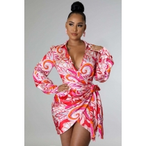 Sexy Fashion Digital Printing V-Neck Women's Fitted Dress SMR10968