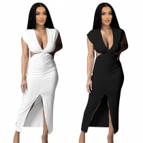 Feature Fashion Show Waist Slit Sexy Slim Fit Ruched Dress PH13289