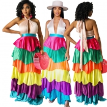 Sexy Multicolor Pleated Cake Dress Women CY9036