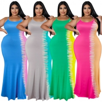 Plus Size Girls New Contrast Color Sling Dress DM218199