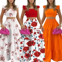Floral Print Colorblock Suit Swing Dress XYL02261