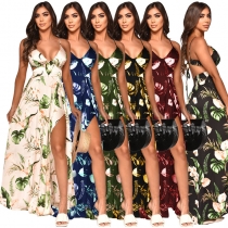 Chiffon Flower Leaf Print Sexy Plus Size Women's Dress OSS22373-1