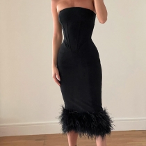 Feather Skinny Sexy Tube Top Dress JY22203