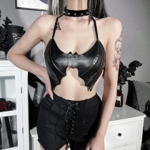Dark Women's Top Sexy Bat Leather Halter Strap Top LQ22057