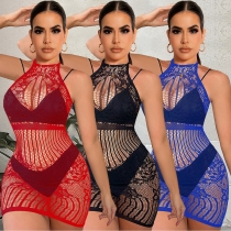 Sexy Sling Mesh Clothes Tight Hollow Hip Pack 3 Colors Dress ALS291