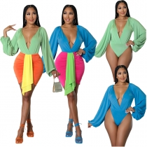 Fashion sexy color matching one piece hakama suit two piece set LY9338