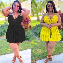 Fashion Wrap Chest Sling Fat Woman Plus Size Lace Dress VK2388