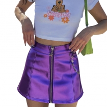Solid Color Zipper High Waist Bag Hip Chain Casual Short Skirt F22SK232