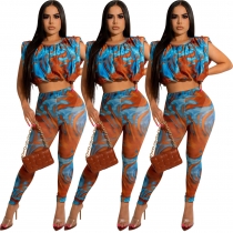 Sexy top and trousers print two-piece set FE248