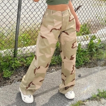 Sexy Loose Camouflage Personality Casual Lace-Up Straight Trousers 8880PD