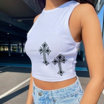 Sexy Embroidered Cross Tank Top 8799TD
